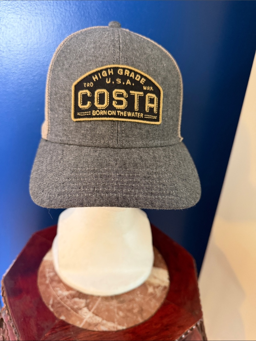 Men’s Costa Del Mar Gray Trucker Hat with Tan Patch Snapback Hat